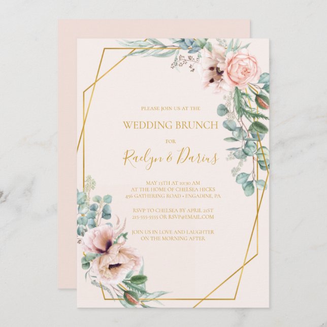 Elegant Blush Floral | Pastel Wedding Brunch Invitation (Front/Back)