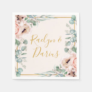 Elegant Blush Floral   Pastel Wedding Napkins