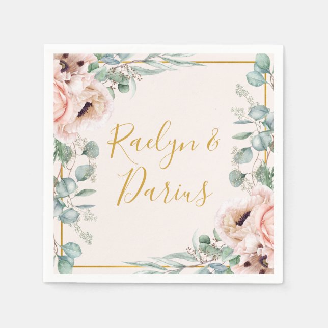 Elegant Blush Floral | Pastel Wedding Napkins (Front)
