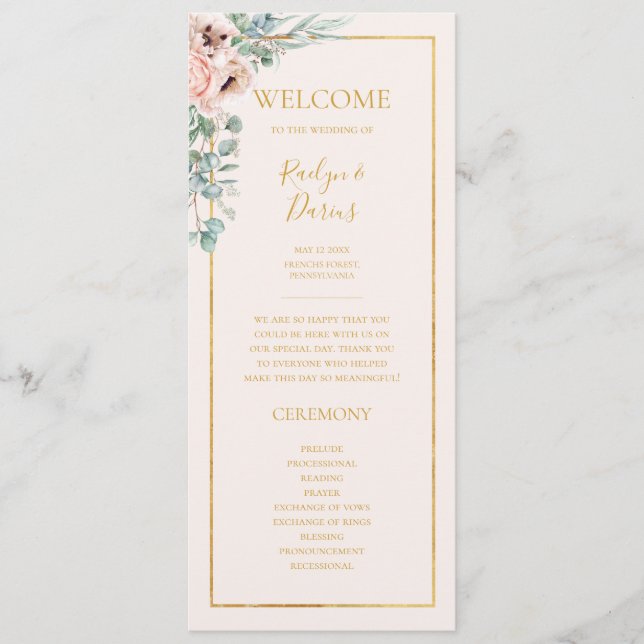 Elegant Blush Floral | Pastel Wedding Program (Front)