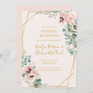 Elegant Blush Floral Pastel Wedding Reception Invitation
