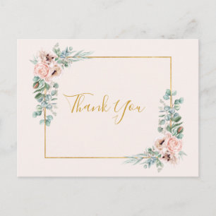 Elegant Blush Floral   Pastel Wedding Thank You Postcard
