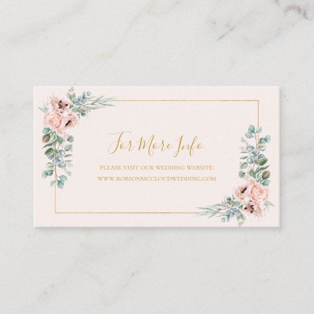  Elegant Blush Floral | Pastel Wedding Website Enclosure Card (Front)