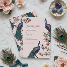 Elegant Blush Floral Peacock Wedding