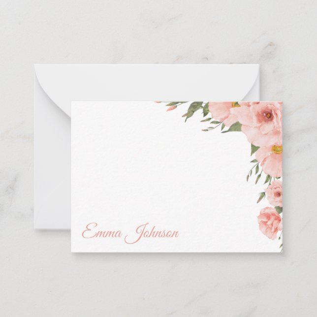 Elegant Blush Floral Personalized Note Card (Front)