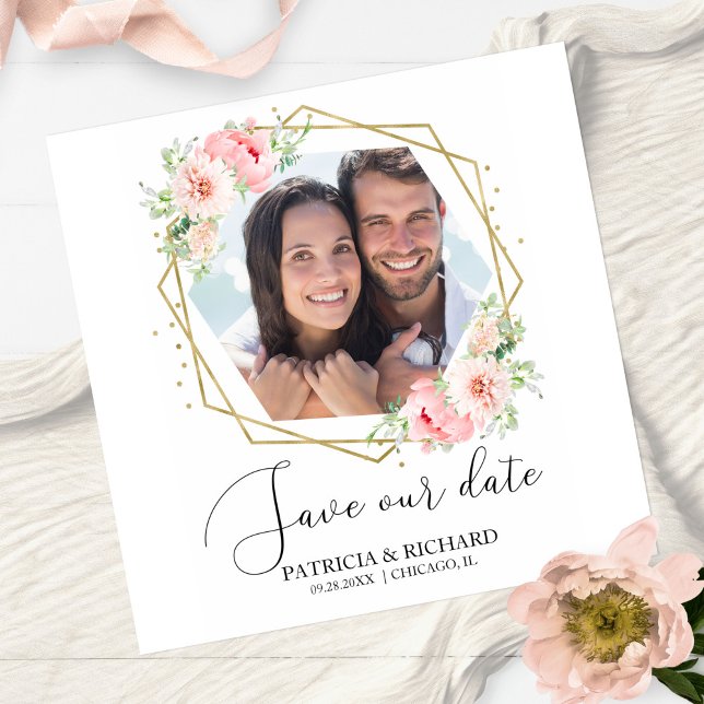 Elegant Blush Floral Photo Wedding Save the Date (Creator Uploaded)