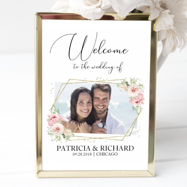 Elegant Blush Floral  Photo Wedding Welcome Sign (Creator Uploaded)