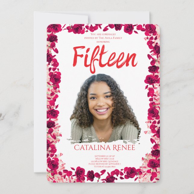 Elegant Blush Floral Quinceañera Invitation (Front)