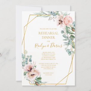 Elegant Blush Floral   Rehearsal Dinner Invitation