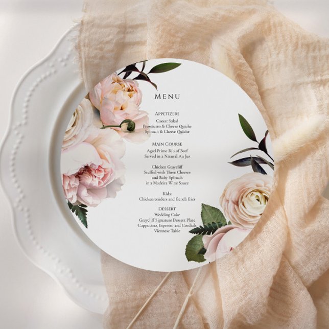 Elegant Blush Floral Round Menu – Bridal Shower (Creator Uploaded)