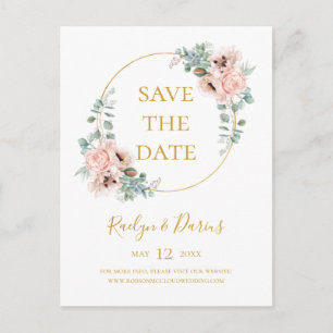 Elegant Blush Floral   Save The Date Postcard