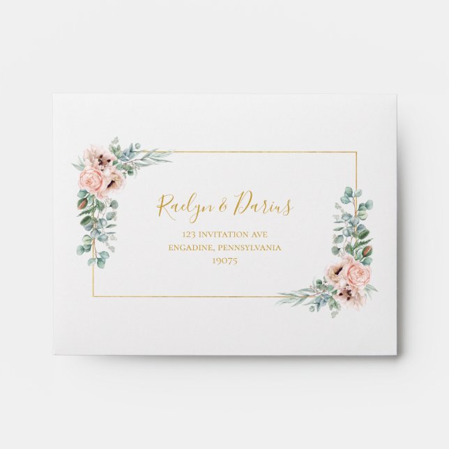 Elegant Blush Floral | Self Addressed RSVP Envelope (Front)