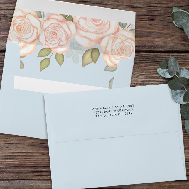 Elegant Blush Floral Simple Minimalist Light Blue  Envelope (Creator Uploaded)