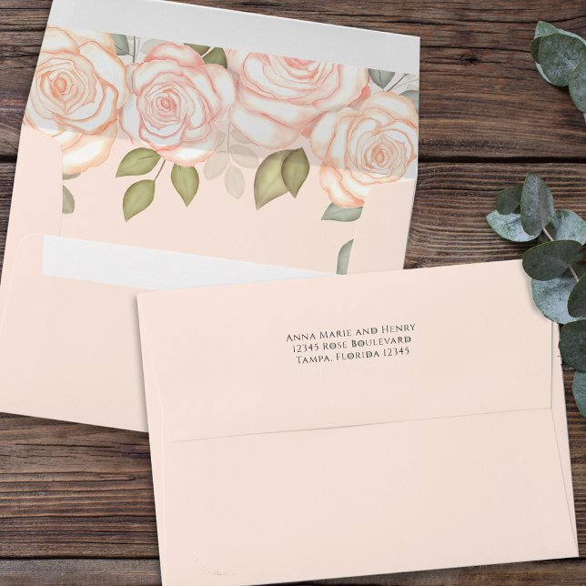 Elegant Blush Floral Simple Minimalist Peach Coral Envelope (Creator Uploaded)