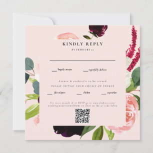 Elegant Blush Floral Square Wedding QR Code RSVP