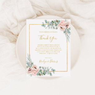 Elegant Blush Floral   Thank You Reception Card