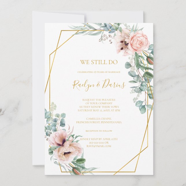 Elegant Blush Floral | We Still Do Vow Renewal Invitation (Front)