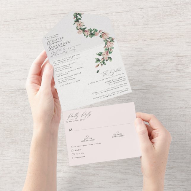 Elegant Blush Floral Wedding All In One Invitation (Tearaway)