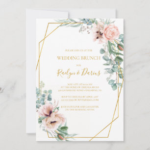 Elegant Blush Floral   Wedding Brunch Invitation