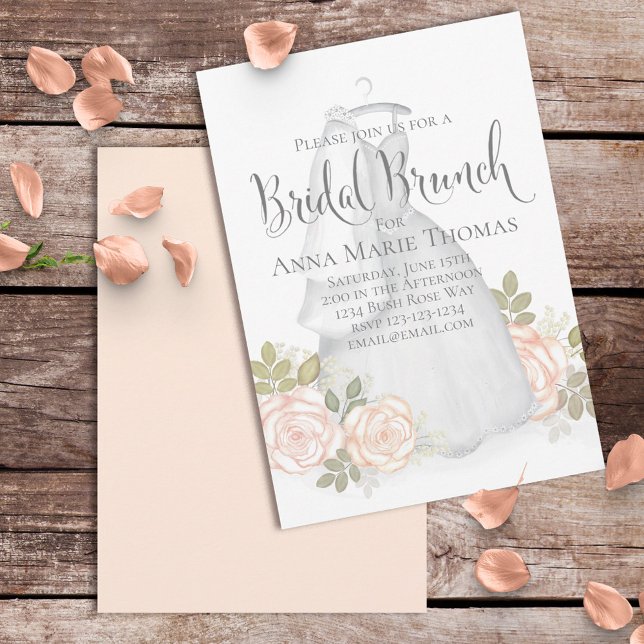 Elegant Blush Floral Wedding Dress Bridal Brunch Invitation (Creator Uploaded)
