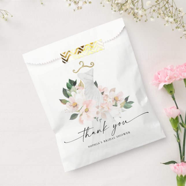 Elegant Blush Floral Wedding Dress Bridal Shower Favour Bag (Sealed)