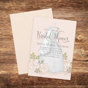 Elegant Blush Floral Wedding Dress Bridal Shower I Invitation