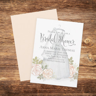 Elegant Blush Floral Wedding Dress Bridal Shower Invitation
