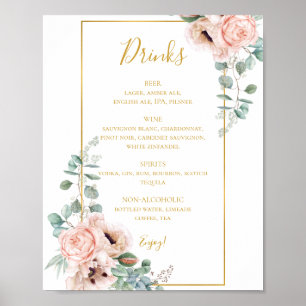Elegant Blush Floral   Wedding Drinks Menu sign