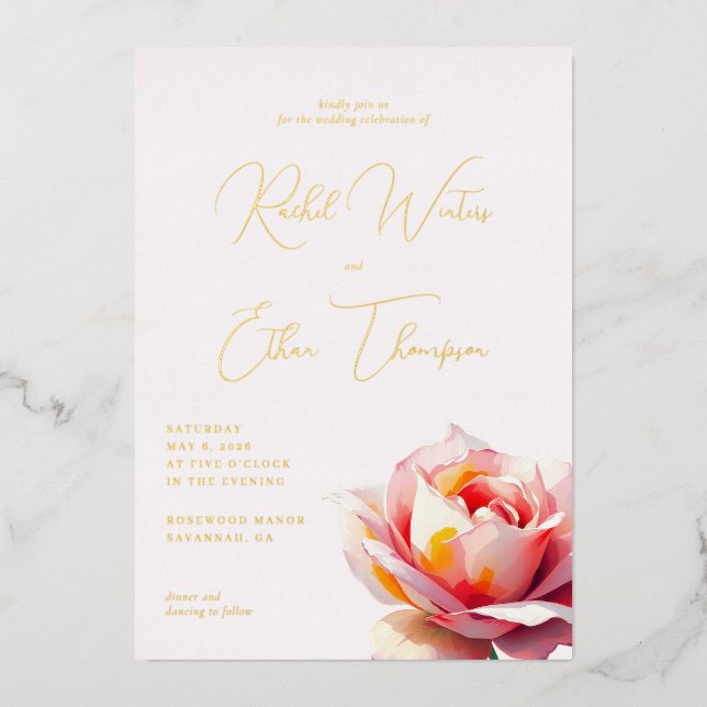 Elegant Blush Floral Wedding Invitation (Front)