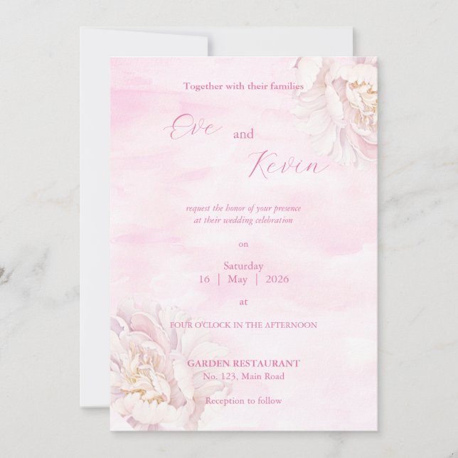 Elegant Blush Floral Wedding Invitation – Editable (Front)