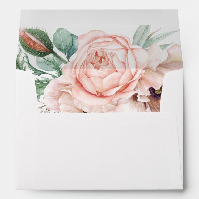 Elegant Blush Floral | Wedding Invitation Envelope (Back (Bottom))