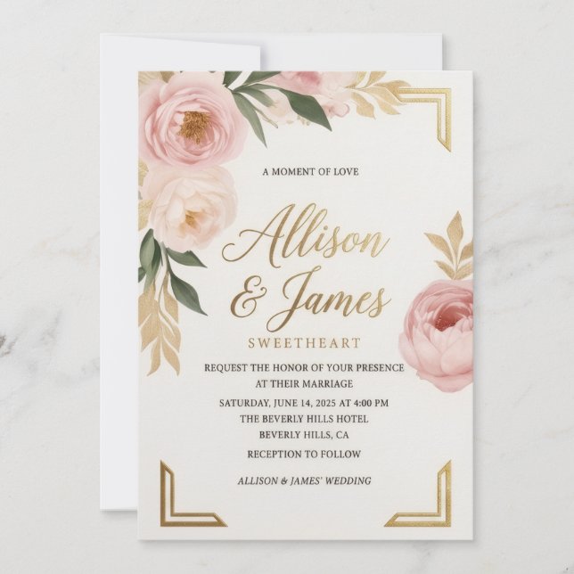 Elegant Blush Floral Wedding Invitation Template (Front)