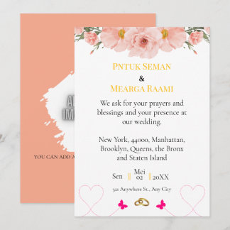 Elegant Blush Floral Wedding Invitation with Gold 