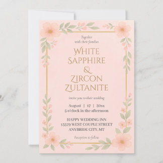 Elegant Blush Floral Wedding Invitation with Gold