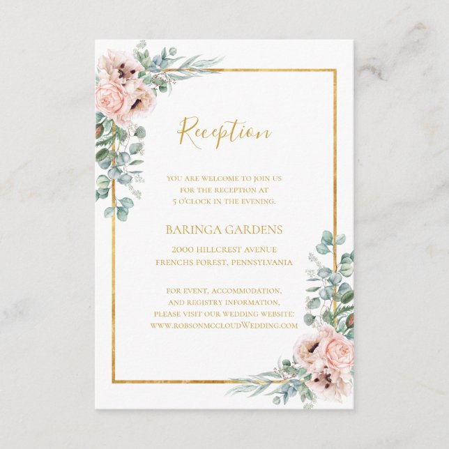 Elegant Blush Floral | Wedding Reception Card (Front)