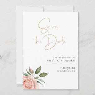 Elegant Blush Floral Wedding Save The Date Card