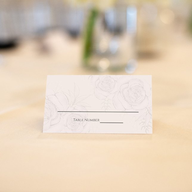 Elegant Blush Floral Wedding Table Number Place Card (Elegant floral blush black place card with soft taupe inside )