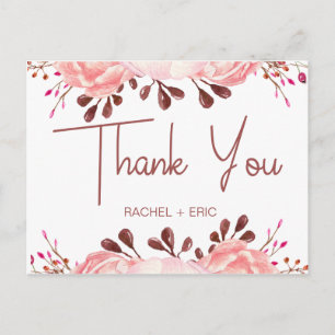 Elegant Blush Floral Wedding Thank You Postcard
