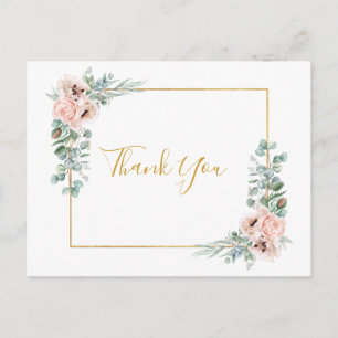 Elegant Blush Floral   Wedding Thank You Postcard