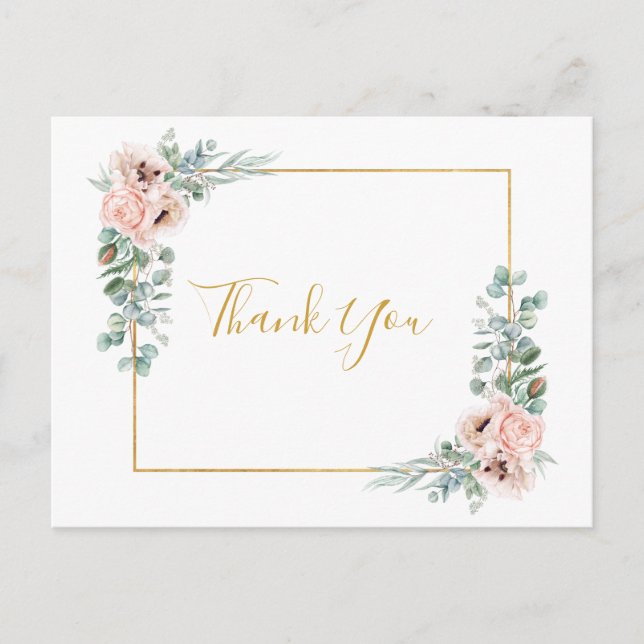 Elegant Blush Floral | Wedding Thank You Postcard (Front)