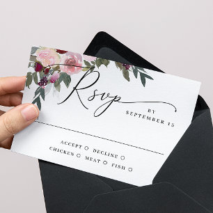 Elegant Blush Floral Wedding   Watercolor Classic RSVP Card