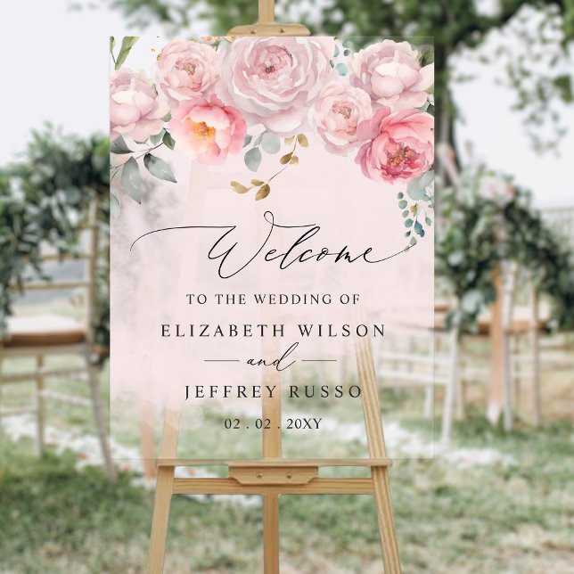 Elegant Blush Floral Wedding Welcome Sign (Elegant Blush Floral Wedding Welcome Sign)