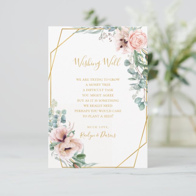 Elegant Blush Floral | Wedding Wishing Well Card (Standing Front)