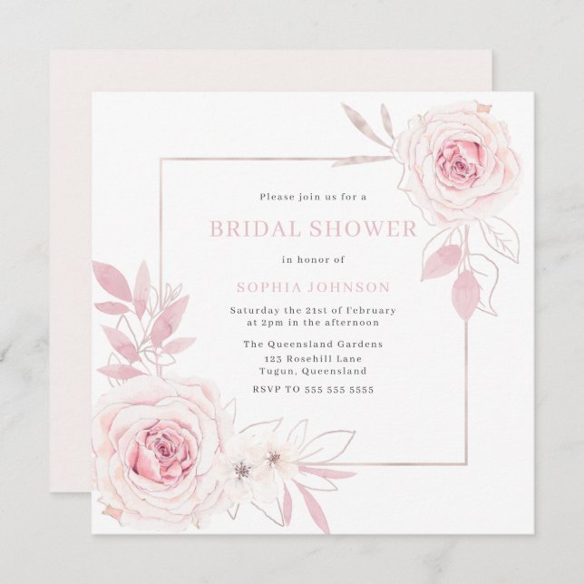 Elegant Blush Floral Wreath Bridal Shower Invitation (Front/Back)