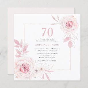 Elegant Blush Floral Wreath Frame 70th Birthday Invitation