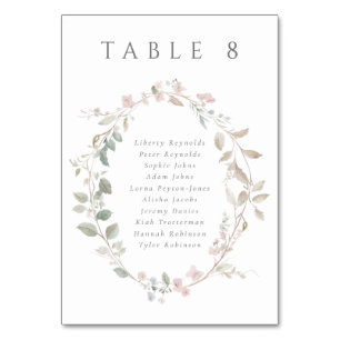 Elegant Blush Floral Wreath Wedding Seating Chart Table Number