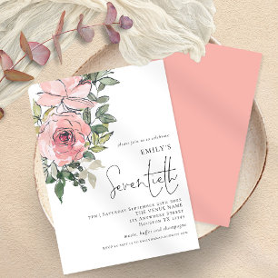 Elegant Blush Florals Seventieth Birthday Party Invitation
