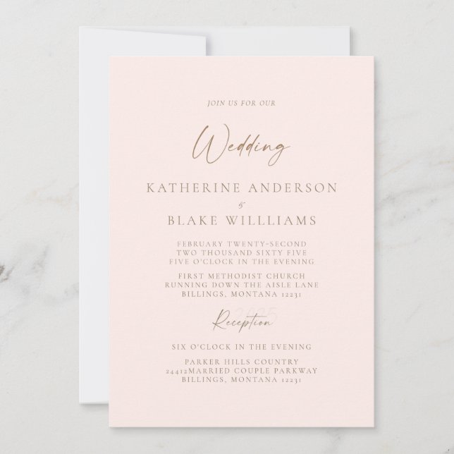 Elegant Blush Formal Church Wedding Invitation (Front)