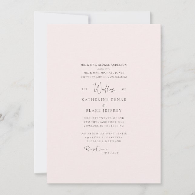 Elegant Blush Formal Wedding Invitation (Front)
