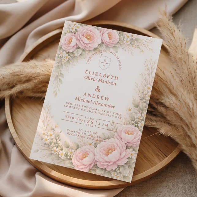 Elegant Blush Garden Rose Wedding Invitation (Creator Uploaded)
